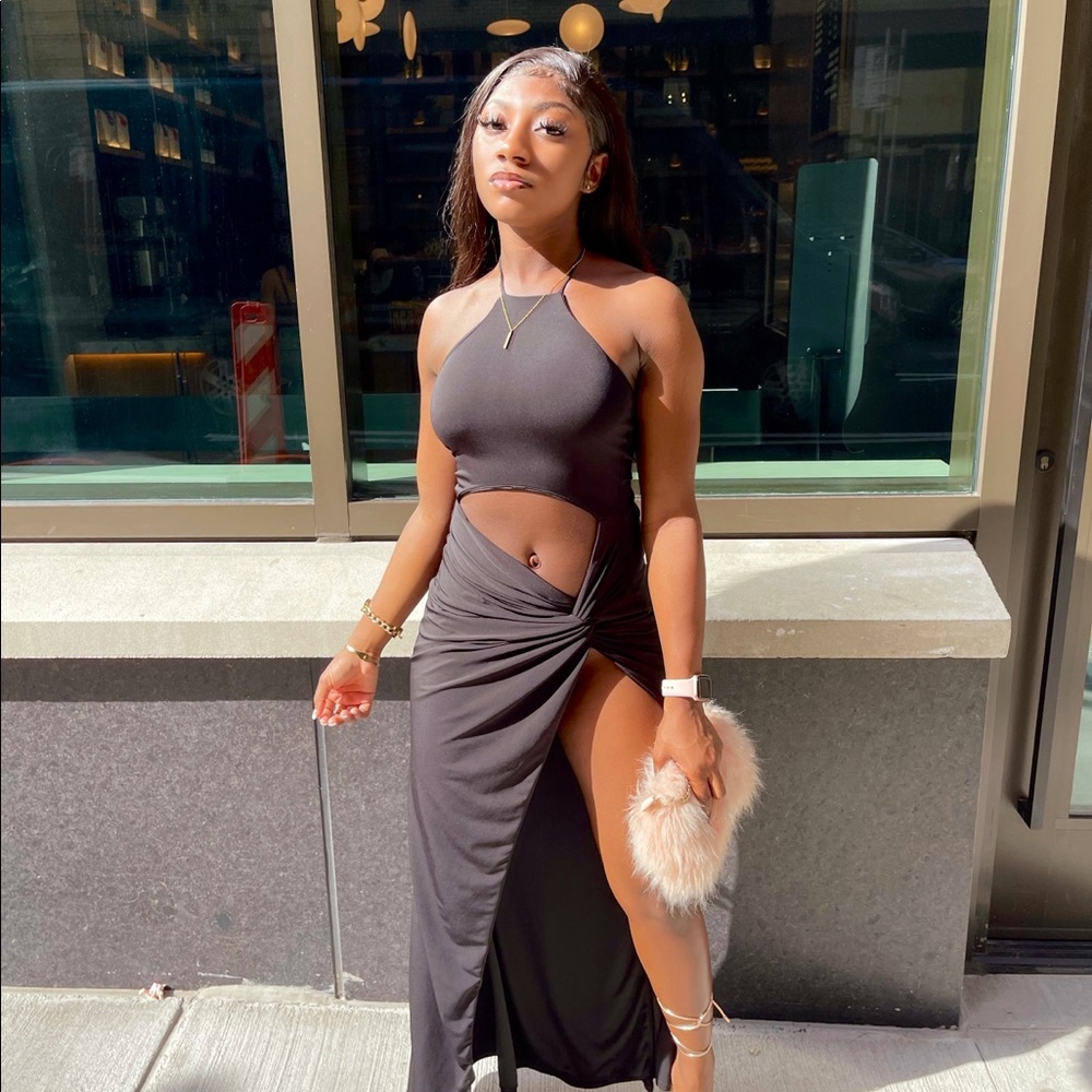 Bodycon dress with split.
